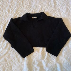 Oak and Fort black cropped collared sweater
